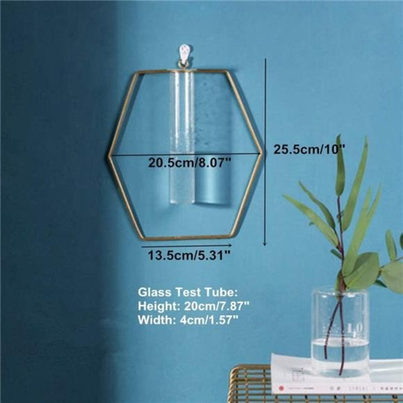 Pack of 2 Wall-Mounted Hydroponic Planter, Glass Containers w/ Gold Metal Frames - Picture 5 of 6